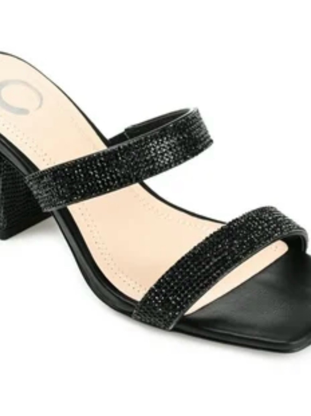 Journee Collection Black Sparkle Double-Strap Block Heel Sandals